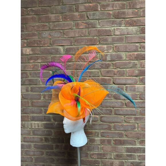 Kentucky Derby Custom Orange Multi Feather Fascinator main image 5